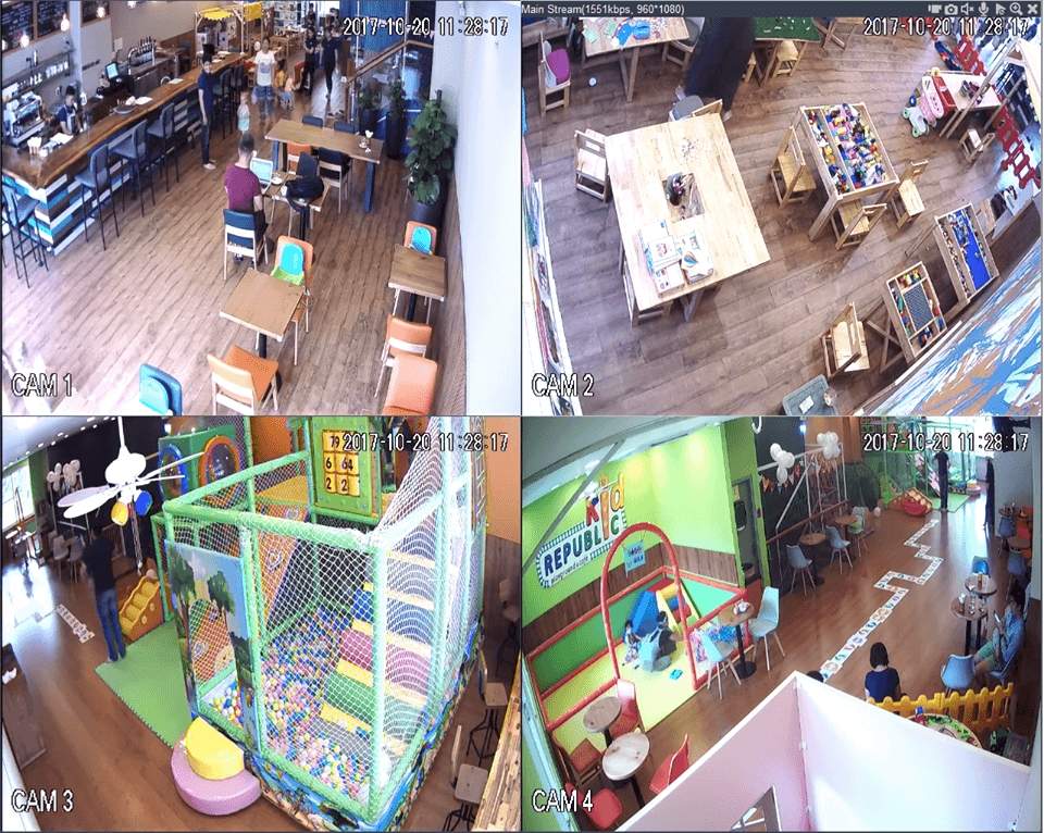 hình ảnh lắp đặt camera giá sỉ đã lắp đặt cho quán coffee kết hợp với khu vui chơi trẻ