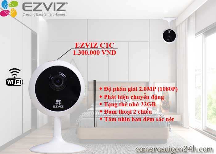 Camera Ezviz C1C 1080P chính hãng giá rẻ, hình ảnh sắc nét, đàm thoại 2 chiều âm thanh trung thực, tầm nhìn ban đêm sắc nét xa 12m