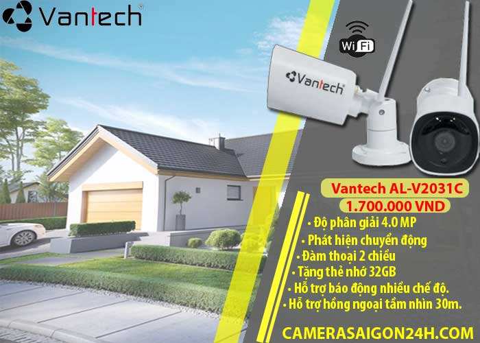 camera wifi ngoài trời vantech al-v2031 chính hãng giá rẻ, có độ phân giải 4.0 MP hình ảnh siêu nét, đàm thoại 2 chiều, hỗ trợ hồng ngoại tầm nhìn 30m, tích hợp công nghệ al phát hiện chuyển động thông minh