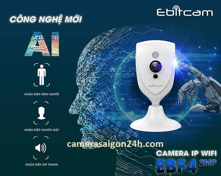 Bán Camera Cube EBF4 (2MP) giá rẻ - Camera Ebitcam Camera Ebitcam EBF4 (2MP) cho góc quan sát rộng 109, âm thanh 2 chiều to rõ và hỗ trợ phát hiện chuyển động thông min