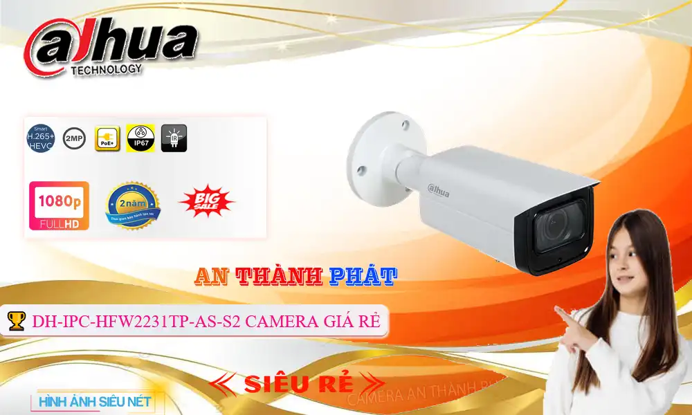 ✪ DH-IPC-HFW2231TP-AS-S2 Dahua Thiết kế Đẹp ✪ DH-IPC-HFW2231TP-AS-S2 Dahua Thiết kế Đẹp