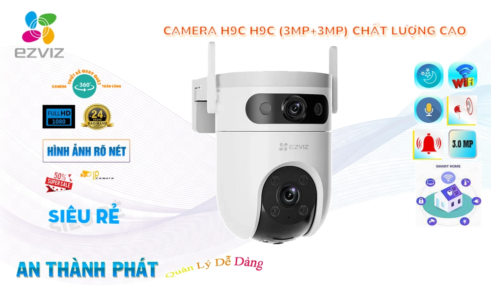 ✅ H9C (3MP+3MP) IP Wifi Camera Giám Sát Công Nghệ Mới