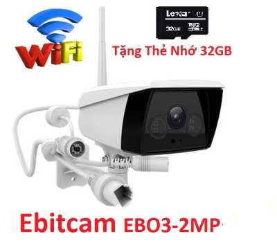 Camera EbitCam EBO2 IP Wifi 2MP, Wifi lắp ngoài trời, EbitCam EBO2 sử dụng 2 Led trắng, 2 led hồng ngoại 20m đèn ánh sáng tự bật.